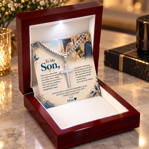 To My Son – Always in Your Corner Personalized Cross & Cuban Link Chain