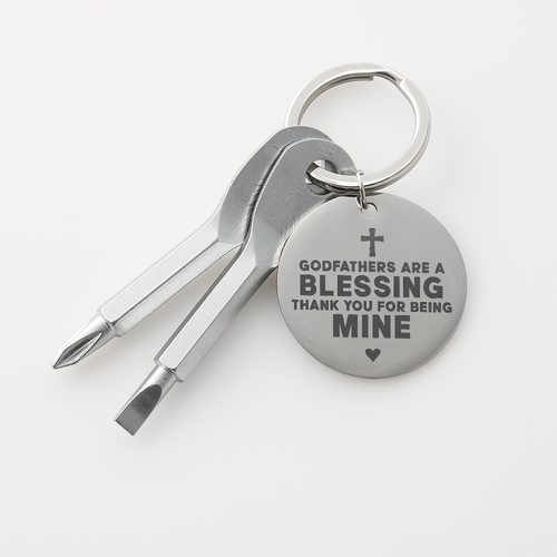 Gift for Godfather – “Godfathers Are a Blessing” Engraved Screwdriver Keychain Set