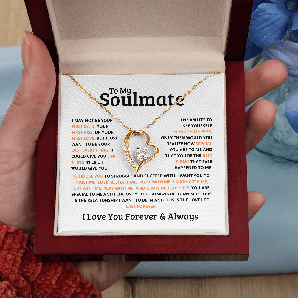 Gift for Soulmate W "I love you forever & always" Gold Heart Necklace