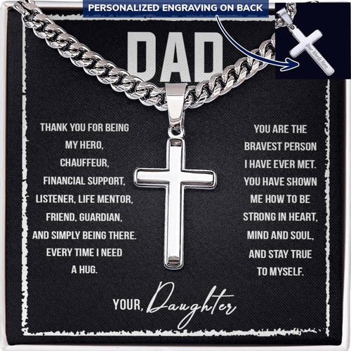 Gift for Dad (from Daughter) – “Thank You for Being My Hero” Personalized Cross Necklace