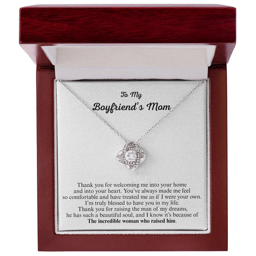 Gift for Boyfriend's Mom Necklace with heart pendant in wooden gift box with thank you message
