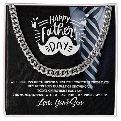 Gift for Dad Necklace with silver chain displayed on happy Fathers Day message card from Someone Said Gift