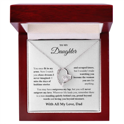 Gift For Daughter Necklace with heart pendant and heartfelt message from dad in wooden gift box