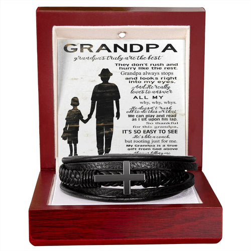 Gift for Grandfather Bracelet by Someone Said Gift in black with cross design in wooden gift box