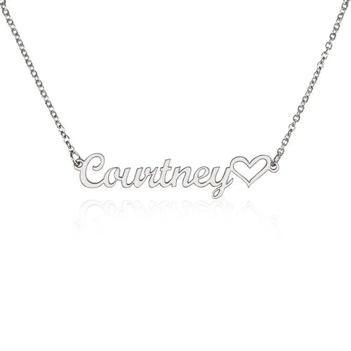 Gift for Her Personalized Necklace with Courtney name and heart charm in silver from ShineOn Fulfillment