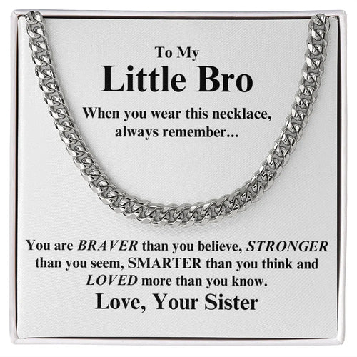 Silver chain necklace gift for your brother with inspirational message from sister in ShineOn Fulfillment box