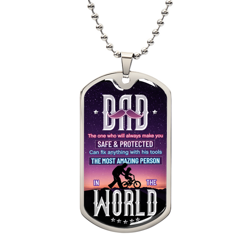 Dog tag necklace gift idea for a dad with protective and amazing dad design by Someone Said Gift