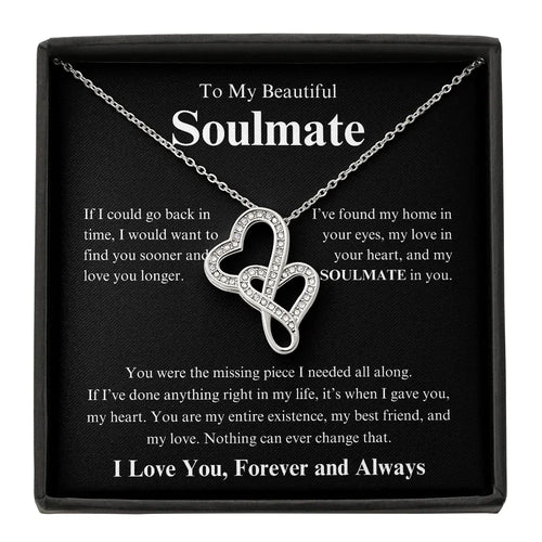 Soulmate Gift Heart-to-heart Necklace with dual heart pendant in silver from ShineOn Fulfillment