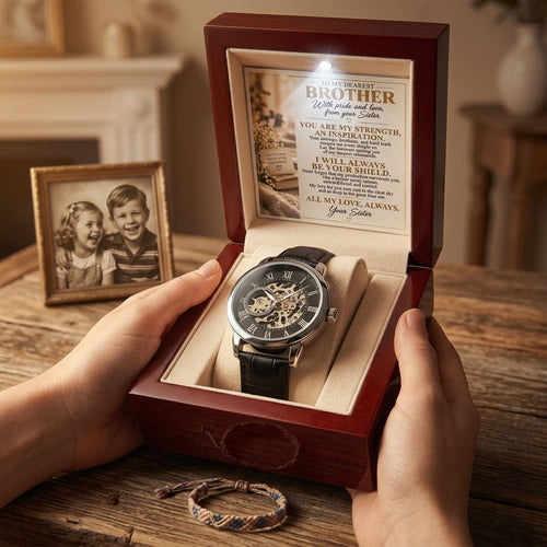 To My Brother – “You Are My Strength” Openwork Automatic Watch From Sister