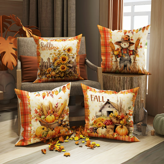 Velvet Fall Thanksgiving Pillow Covers – Rustic Harvest Farmhouse Set of 4