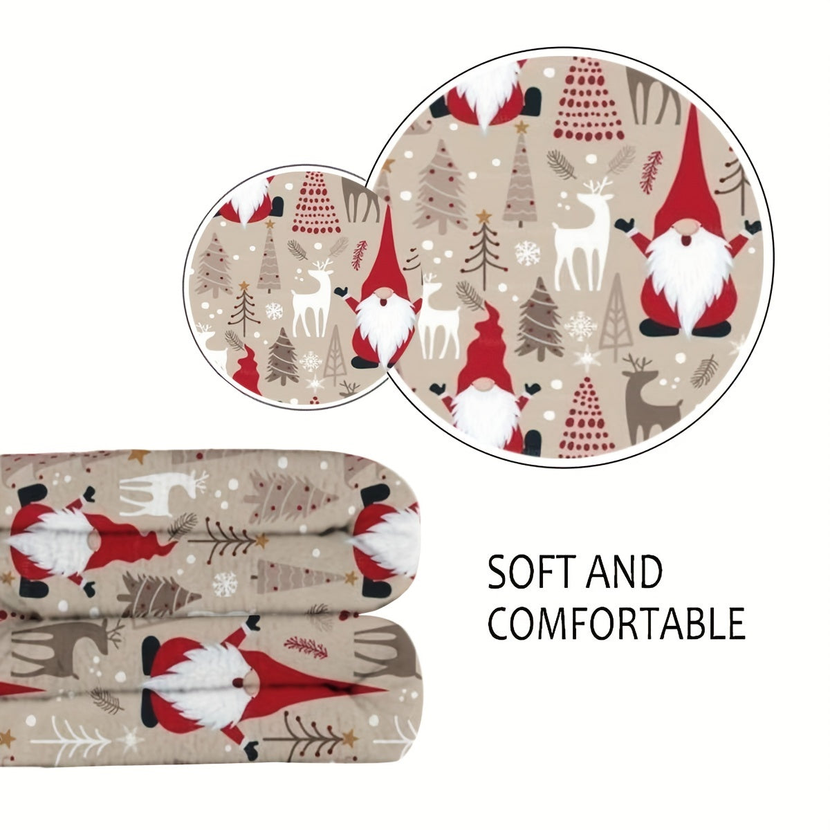 Traditional Christmas Holiday Throw Blanket – Soft Flannel Fleece with Santa & Reindeer Motif for All-Season Use