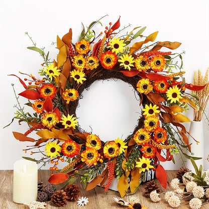 20'' Artificial Fall Wreath with Orange Daisies - Thanksgiving Front Door Décor