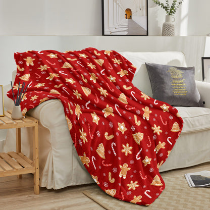 Christmas-Themed Gingerbread Man & Tree Throw Blanket – Soft, Warm, and Versatile for Couch, Bed, Office, and Travel