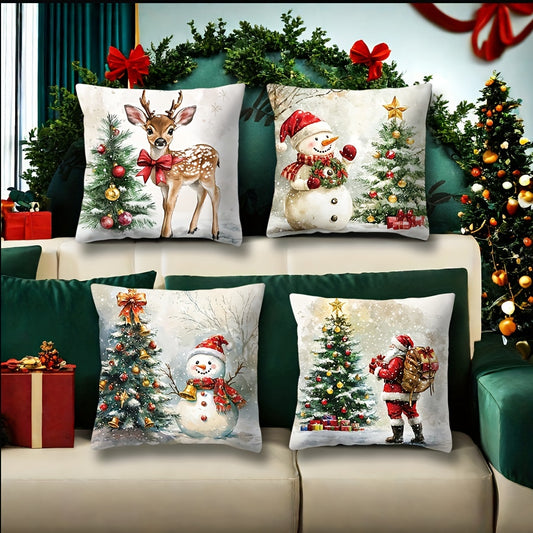 4-Piece Creative Christmas Pillowcase Set – 17.72 x 17.72 Inches for Living Room, Sofa, and Bedroom Decor