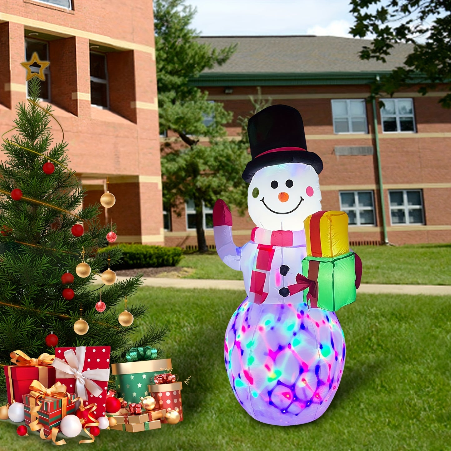 5ft Giant Christmas Snowman Inflatable with Rotating LED Lights - Outdoor Yard, Garden, and Holiday Display