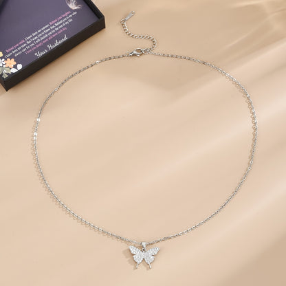 Butterfly Pendant Zirconia Necklace with Blessing Card & Gift Box – Perfect Valentine's Day Gift for Wife