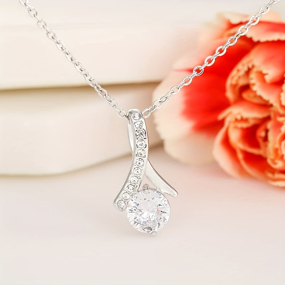 Trendy Elegant Rhinestone Pendant Necklace – With Message Card & Gift Box | Decorative Accessory, Perfect Holiday or Birthday Gift for Wife, Christmas Gift