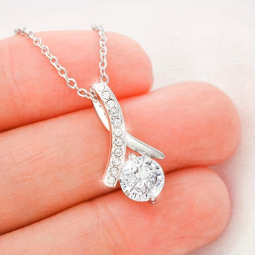 Trendy Elegant Rhinestone Pendant Necklace – With Message Card & Gift Box | Decorative Accessory, Perfect Holiday or Birthday Gift for Wife, Christmas Gift