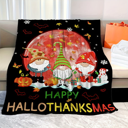 Jolly Gnome Holiday Throw – Festive 50x60 Inch Soft Fleece Blanket for Home, Car, or Camping