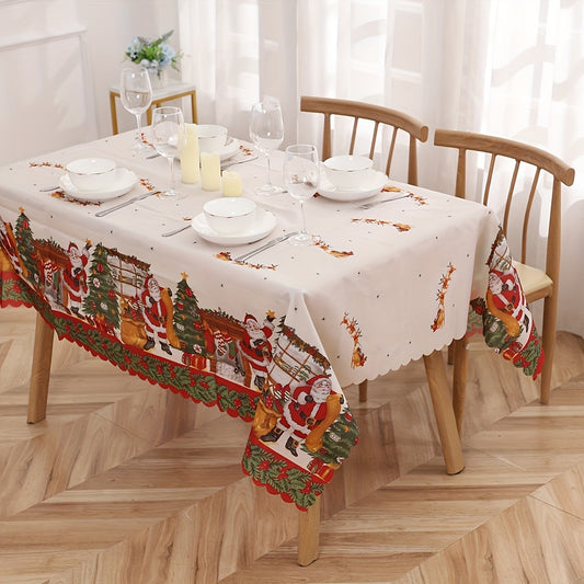 Merry Christmas Polyester Tablecloth - Santa Claus & Snowflake Pattern, Festive Holiday Table Cover for Christmas Décor & Seasonal Gatherings