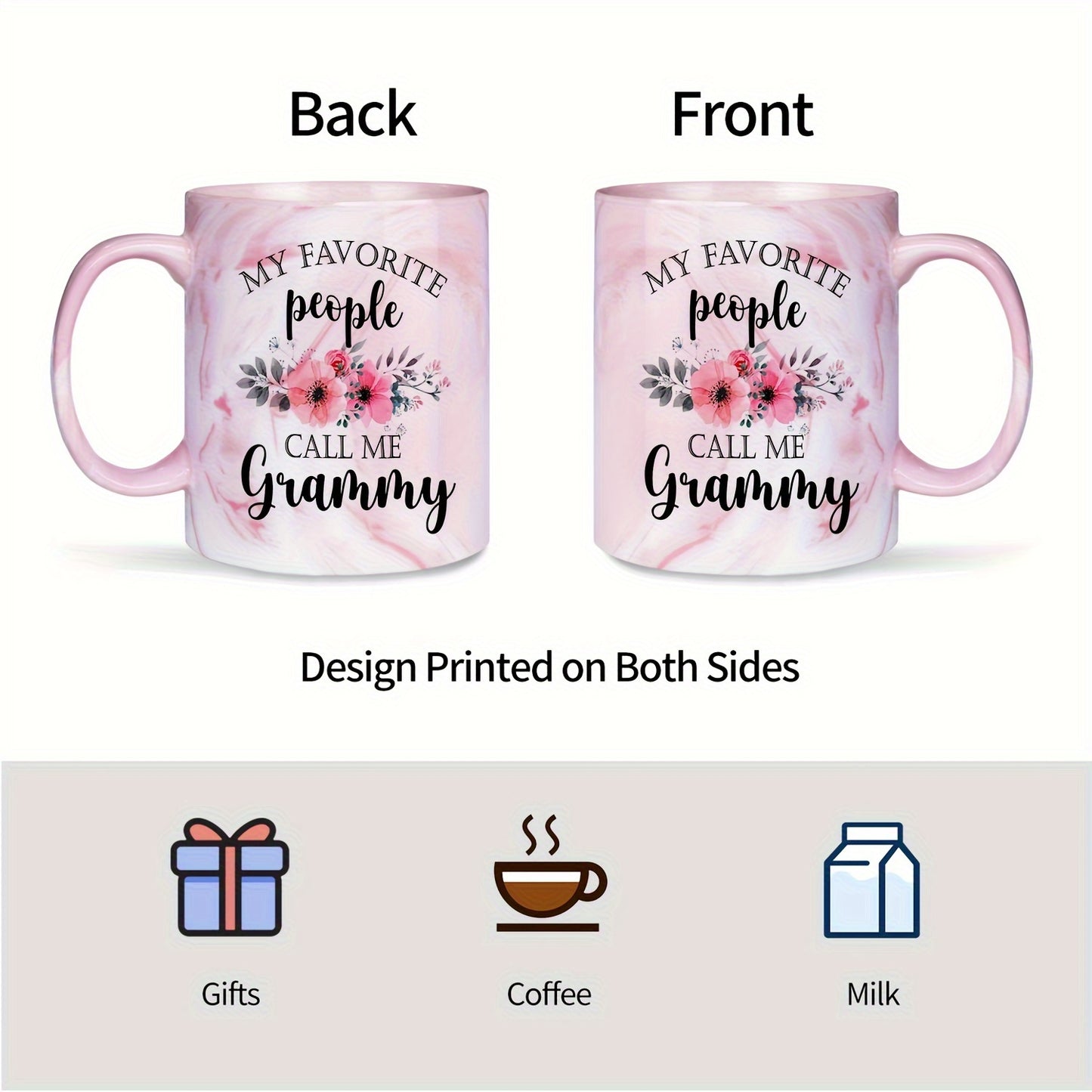 "Grammy's Favorite" 11oz Pink Marble Ceramic Coffee Mug – The Perfect Gift for Grandma