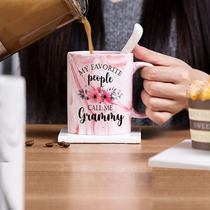 "Grammy's Favorite" 11oz Pink Marble Ceramic Coffee Mug – The Perfect Gift for Grandma