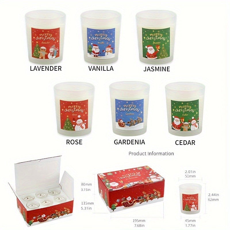 6-Pack Christmas Scented Soy Wax Aromatherapy Candles - Sparkle Single-Wick Jars for Home Décor, Bath, and Yoga, Perfect Holiday Gift for Men & Women