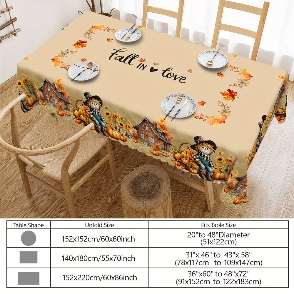 Charming Scarecrow Fall Harvest Tablecloth – Waterproof & Wrinkle-Free