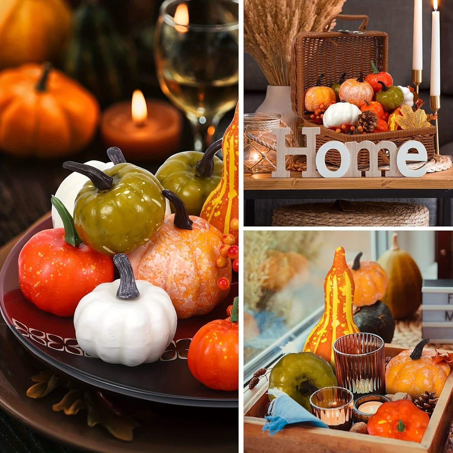 48-Piece Fall Decor Set – Artificial Pumpkins, Gourds, Acorns & Maple Leaves for Thanksgiving & Halloween