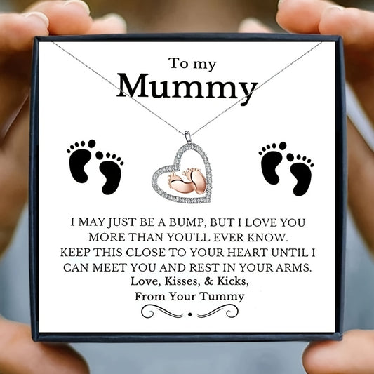 To my Mummy from Your Tummy: Feet Heart Necklace Pregnancy Gift Mum To Be Feet Shower Gift, Expecting Mum Pregnancy Gift