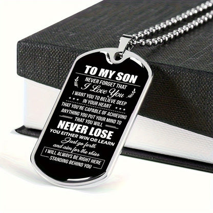 To my Son: Text Print Dog Tag Enamel Stainless Steel Pendant Necklace, Anniversary, Graduation, Party, Birthday Gift To Son