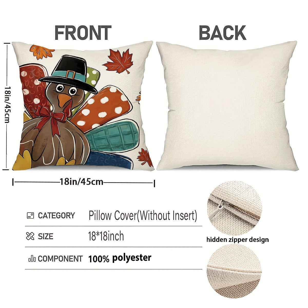 4PCS Thanksgiving Turkey & Pumpkin Throw Pillow Covers – Farmhouse Fall Decor (18x18”)