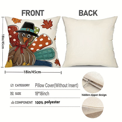 4PCS Thanksgiving Turkey & Pumpkin Throw Pillow Covers – Farmhouse Fall Decor (18x18”)