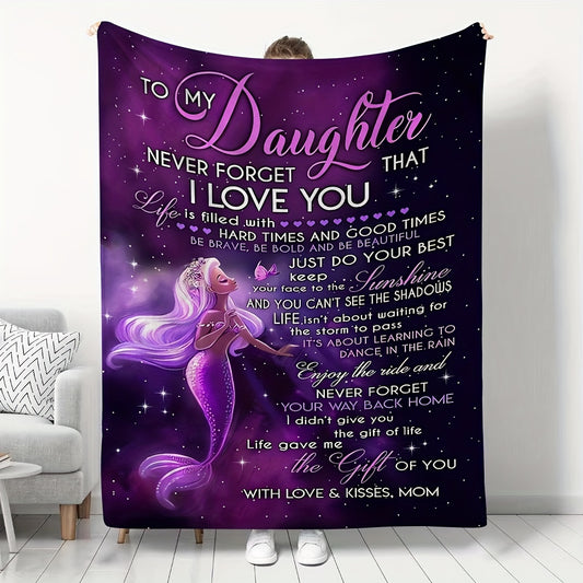 To My Daughter from Mom: Mermaid Flannel Blanket – Warm, Cozy, and Soft Throw for Couch, Bed, and Sofa