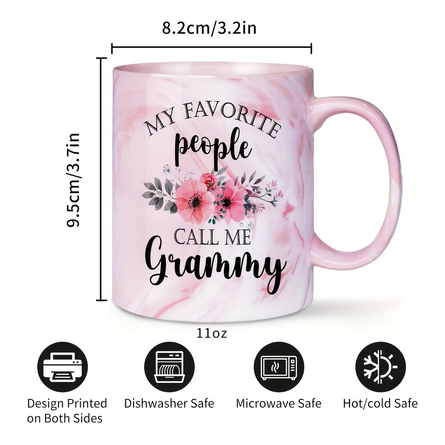 "Grammy's Favorite" 11oz Pink Marble Ceramic Coffee Mug – The Perfect Gift for Grandma