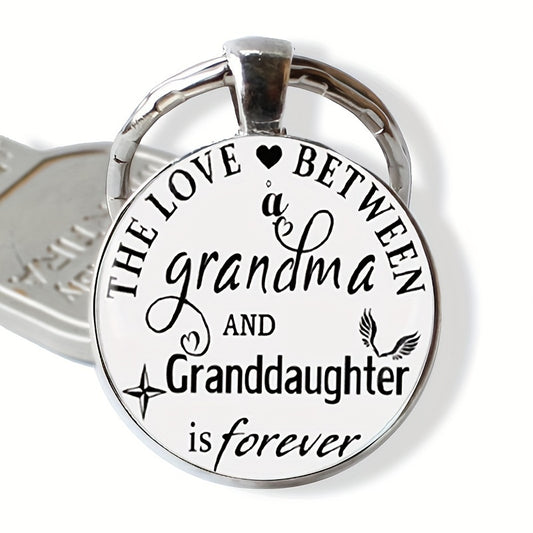 “The Love Between Grandmother and Granddaughter is Forever” Round Glass Pendant Keychain – Sentimental Jewelry Gift