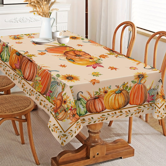 Thanksgiving Pumpkin Design Tablecloth – Rectangular Machine-Woven with PVC Cover