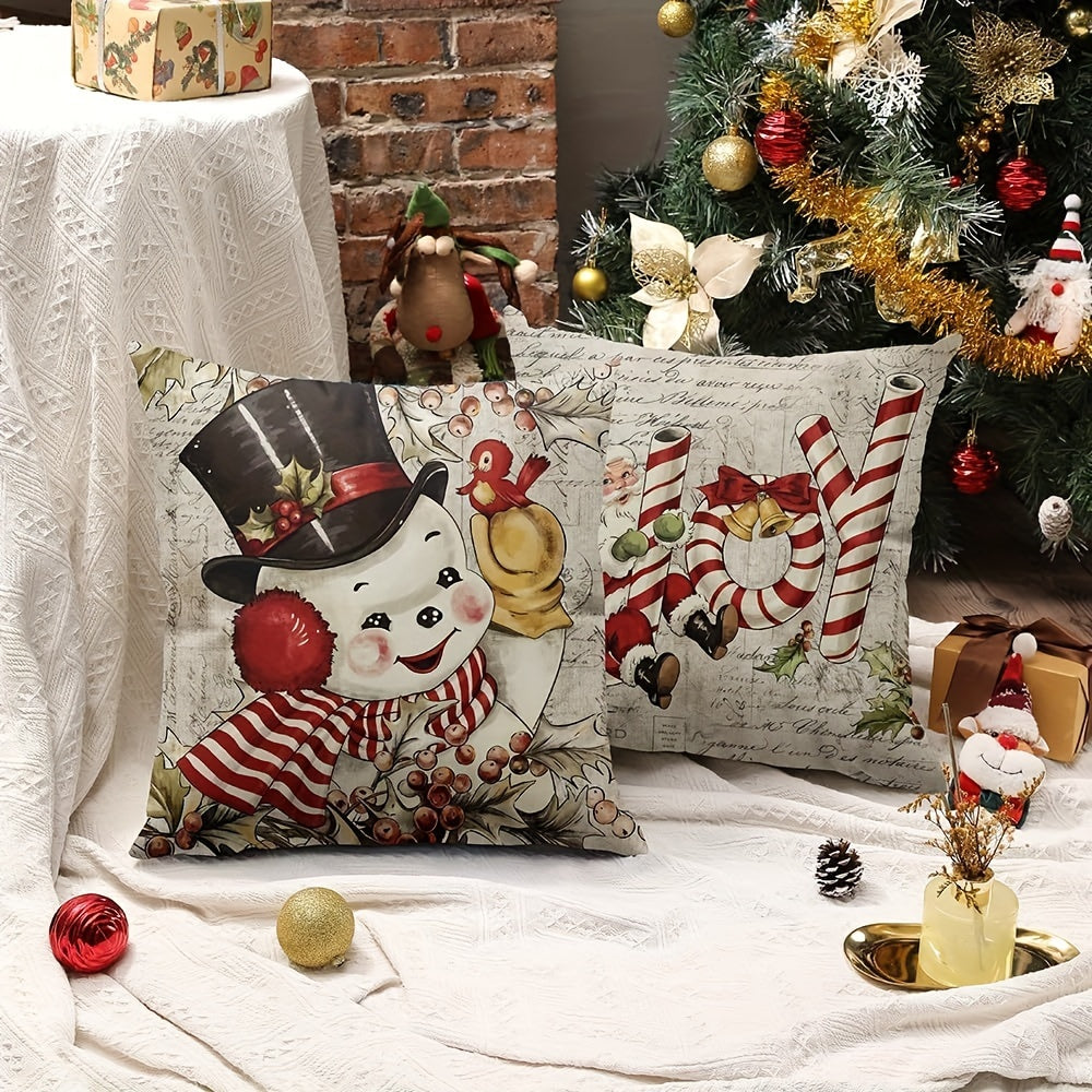 4-Pack Contemporary Christmas Pillow Covers – Decorative Linen Cushion Cases with Reindeer & Snowman Designs (18x18")