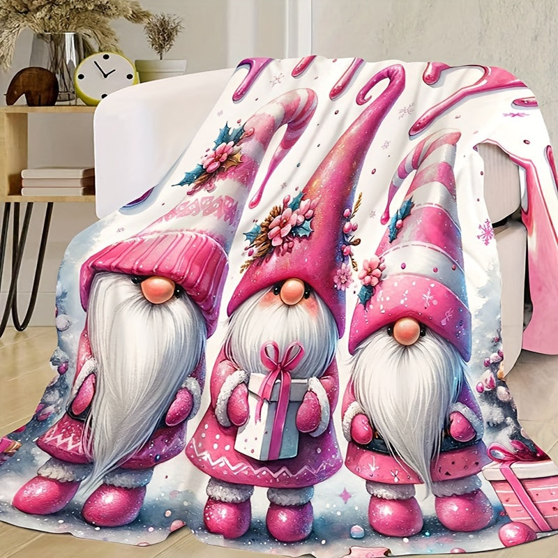 Cozy Christmas Gnome Bell Print Flannel Throw Blanket – Soft, Warm, and Versatile for All-Season Comfort