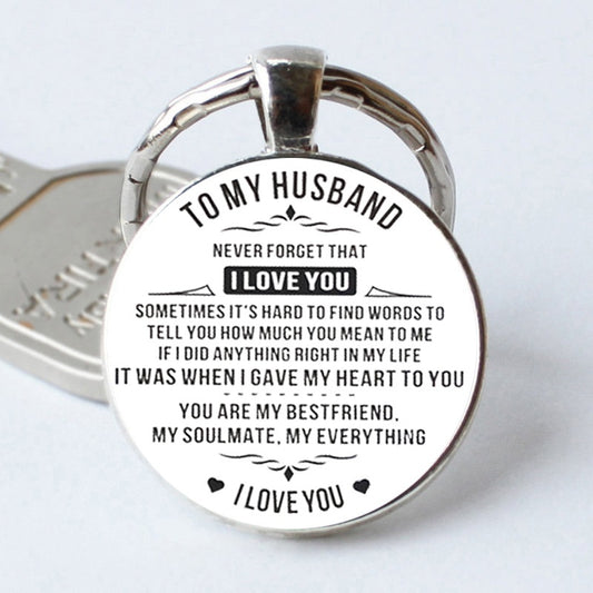 To My Husband Time Gem Keychain – Fashionable and Creative Letter Keychain | Perfect Small Gift, Ornament, or Bag and Purse Charm Accessory