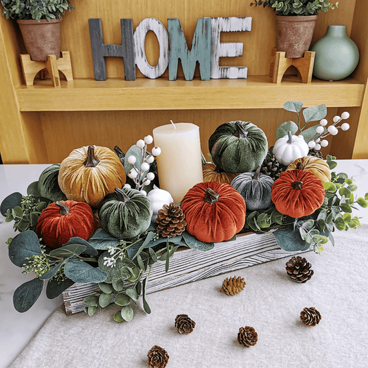 8-Piece Assorted Small Faux Velvet Pumpkins – Rustic Harvest Decor in Rust, Orange, Gold, Olive, and Gray