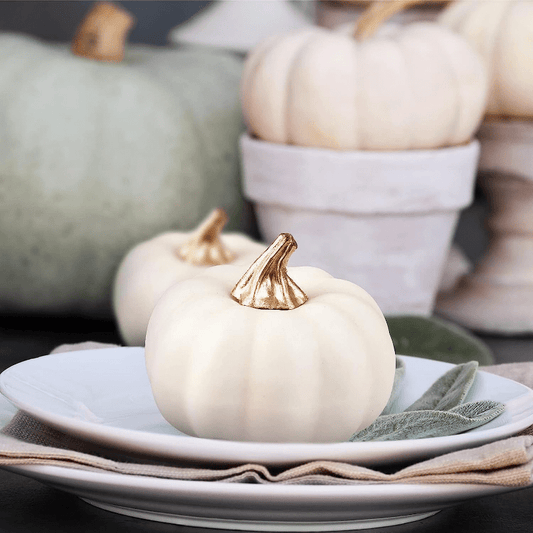 6-Piece Artificial Vintage White Pumpkin Set – Perfect for Fall, Halloween, and Thanksgiving Decor