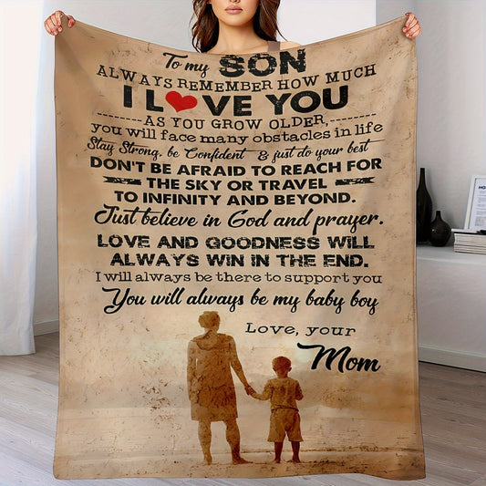 To My Son from Mom: Cozy Flannel Blanket – Soft, All-Season 80x60 Inch Throw for Car, Sofa, Couch, Office, Camping, Bed, and Travel | Perfect Gift for Birthday, Graduation, and More