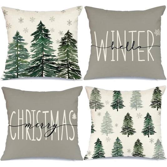 4-Piece Snowflake Christmas Throw Pillow Covers – Perfect Winter Decor for Living Room, Bedroom, Sofa, or Car