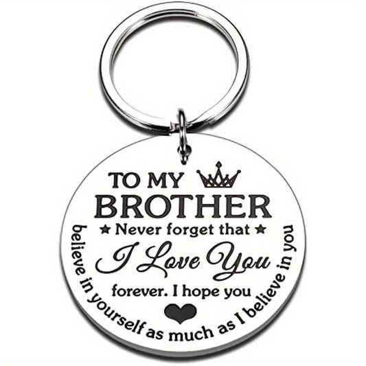 Unique Brother Gift - Silvery Round Stainless Steel Keyring with Pendant Charm, Perfect Accessory for Bags and Backpacks