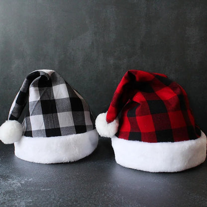 Red & Black Plaid Christmas Party Hat - Merry Christmas Cotton Hat - Festive Decor and New Year Ornament