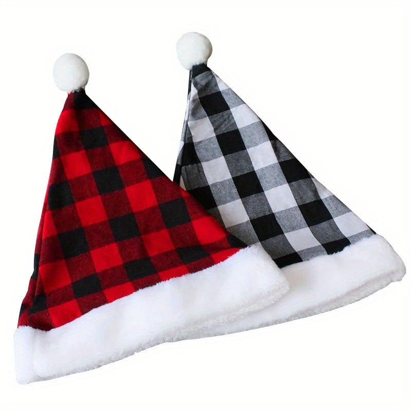 Red & Black Plaid Christmas Party Hat - Merry Christmas Cotton Hat - Festive Decor and New Year Ornament