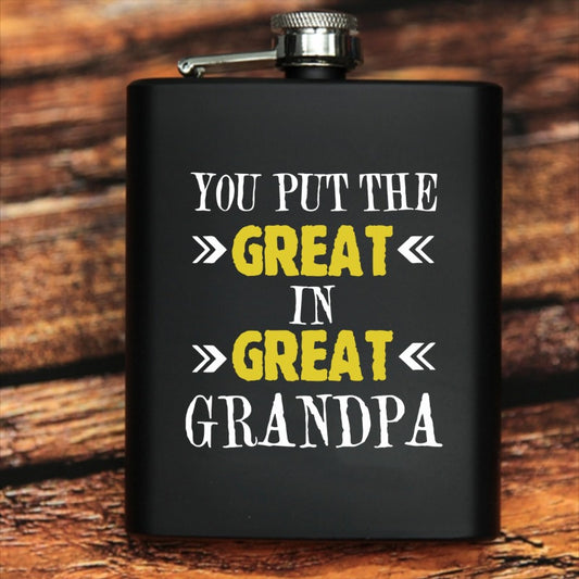 Stainless Steel Whiskey Flask for Great Grandpa - 8oz Pocket Hip Flask with Engraved Message - Perfect Gift for Grandfather