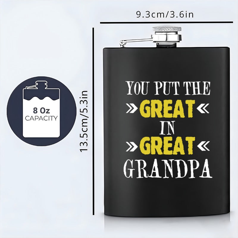 Stainless Steel Whiskey Flask for Great Grandpa - 8oz Pocket Hip Flask with Engraved Message - Perfect Gift for Grandfather