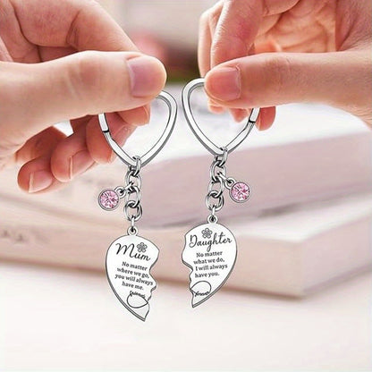 To my Mom/Daughter from Daughter/Mon: Cherished Mom & Daughter Keychain Set - Stainless Steel, Heart-Shaped with Inspirational Quotes